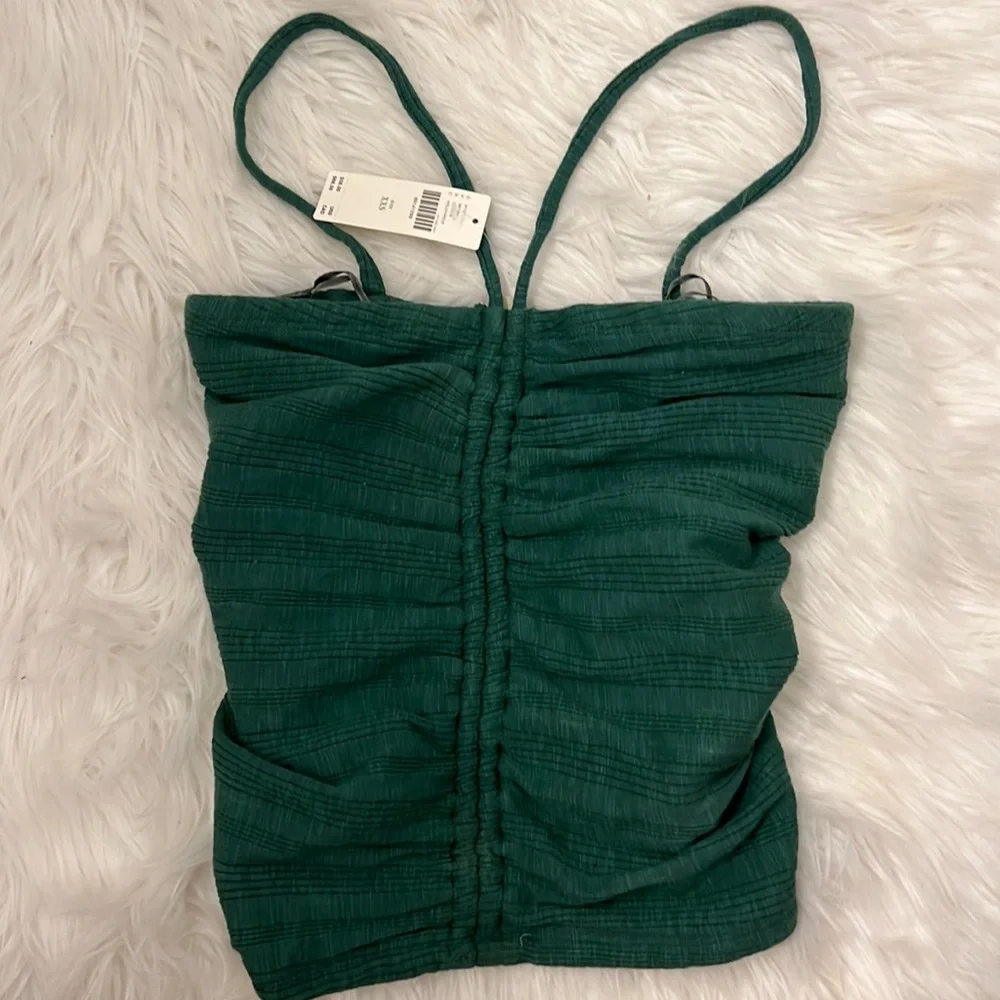 NWT Anthropologie Pilcro Ruched Ribbed Halter Top - Green - size XXS - Picture 12 of 14